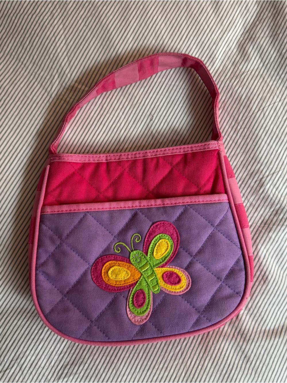Girls Pink and Purple Butterfly Quilted Shoulder Bag